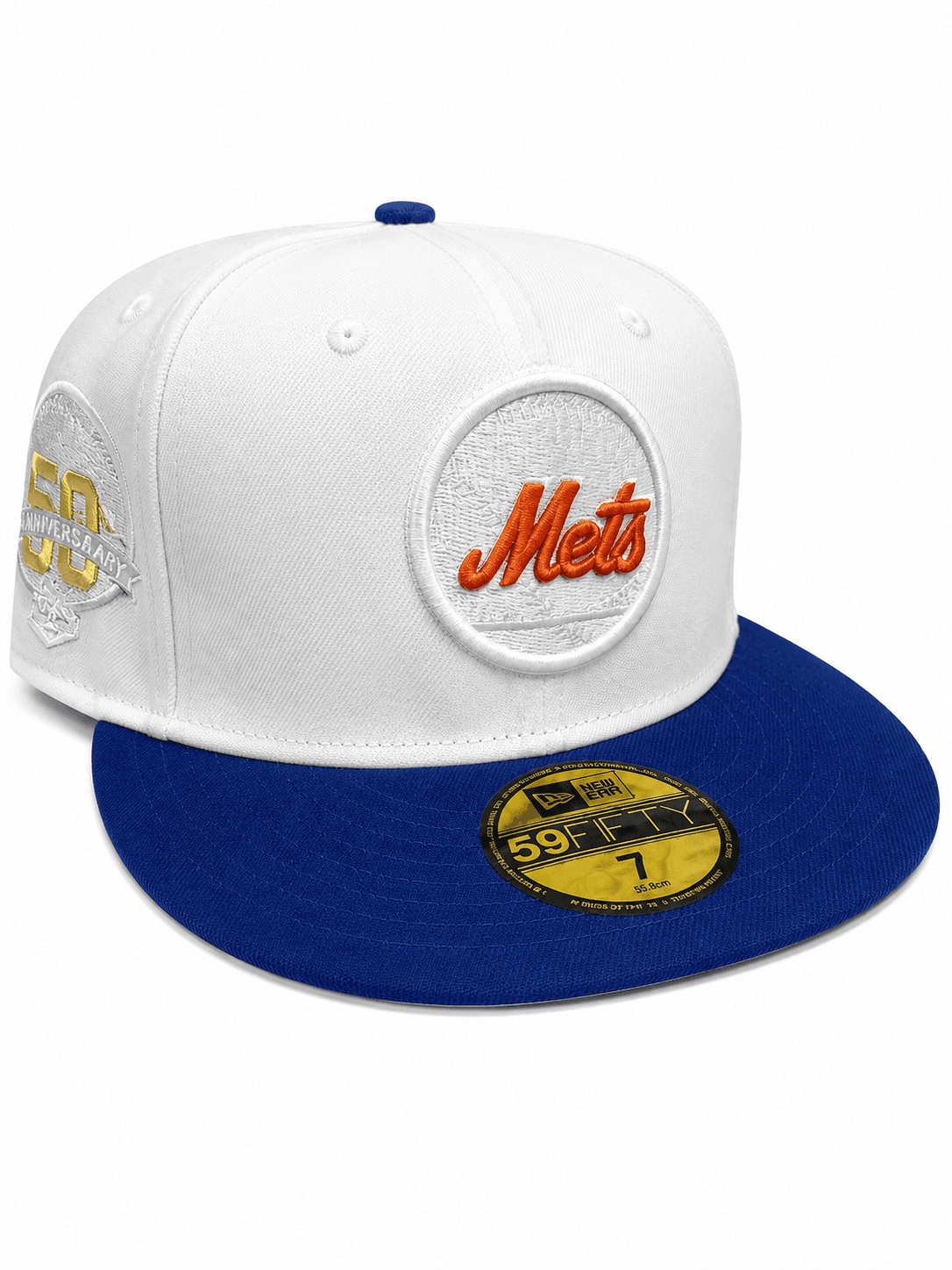 New York Mets New Era 50th Anniversary Home Jersey Circle Patch White Royal Blue Two-Tone